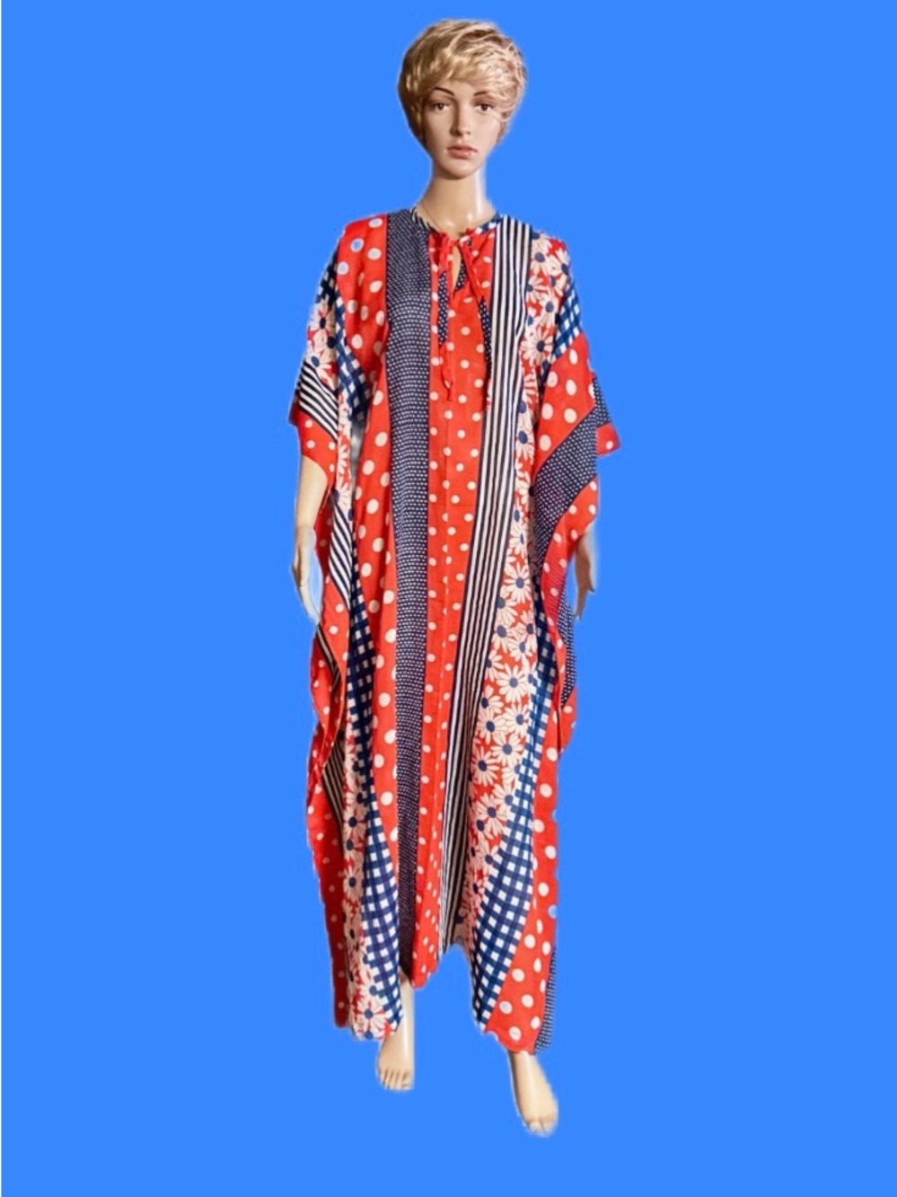 Young Miss Morton Loungwear ~ One Size ~ Red & Blue ~ Union Made USA ~ Nightgown